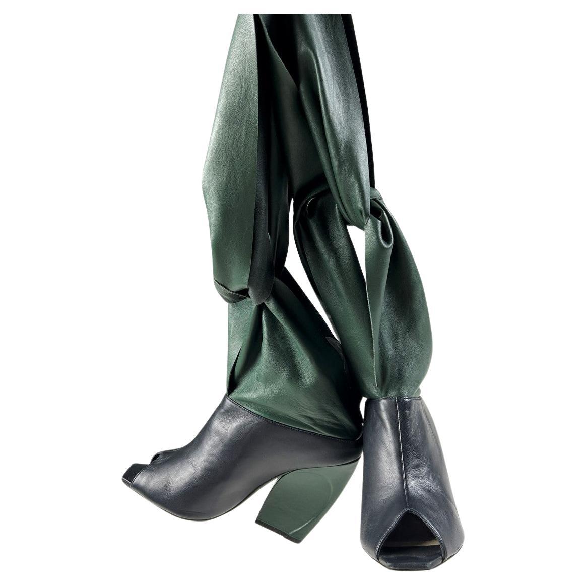 Green and ink blue leather boots by John Galliano for Christian Dior Circa 2000 For Sale