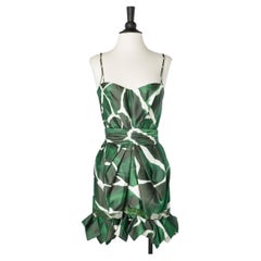 Green and ivory printed cocktail dress with boned body inside Roberto Cavalli 