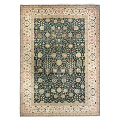 Tapis en laine de style traditionnel vert et ivoire