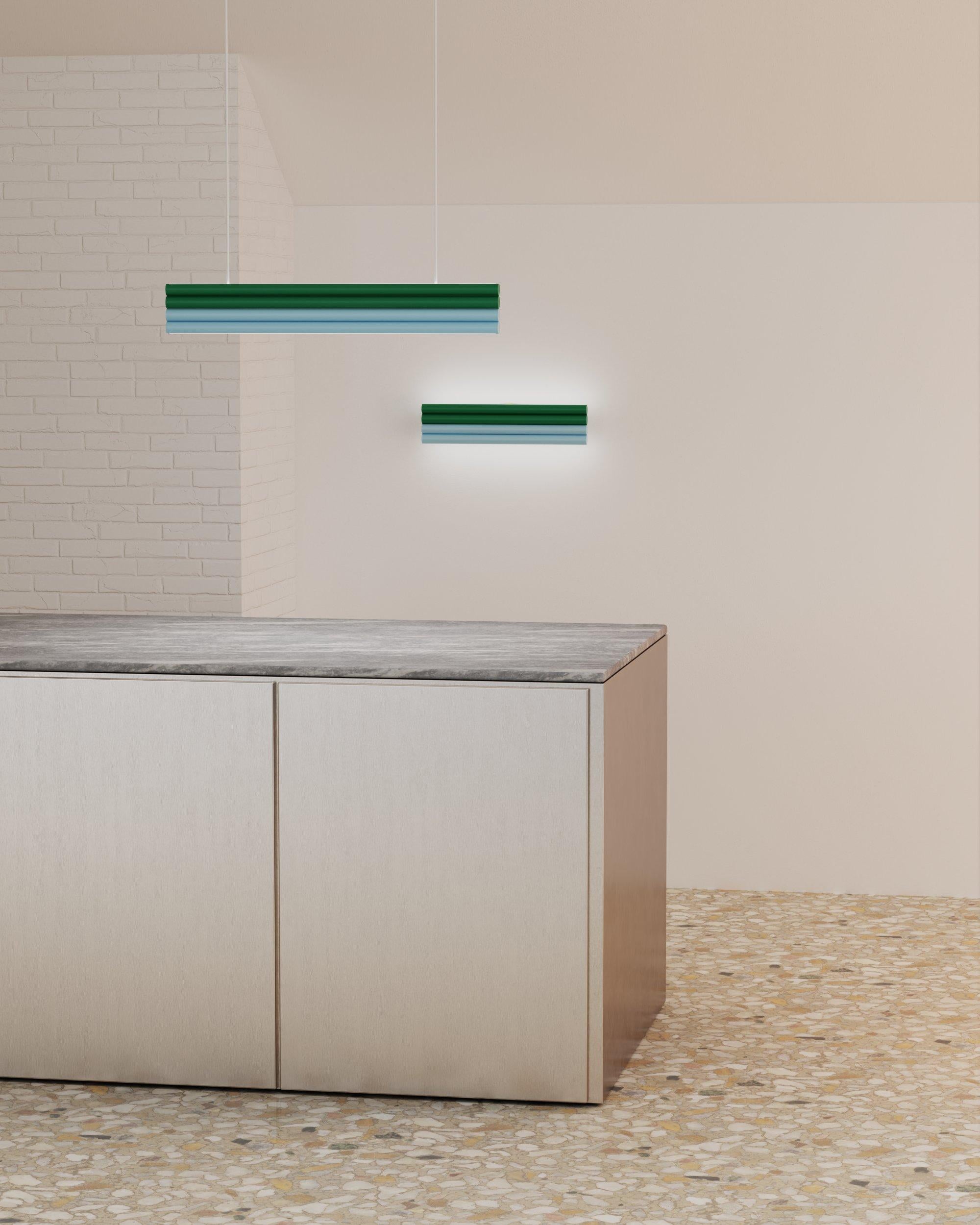 Allemand Lampadaire à tubes parallèles vert et bleu clair, Four Elements, par Atelier Areti en vente