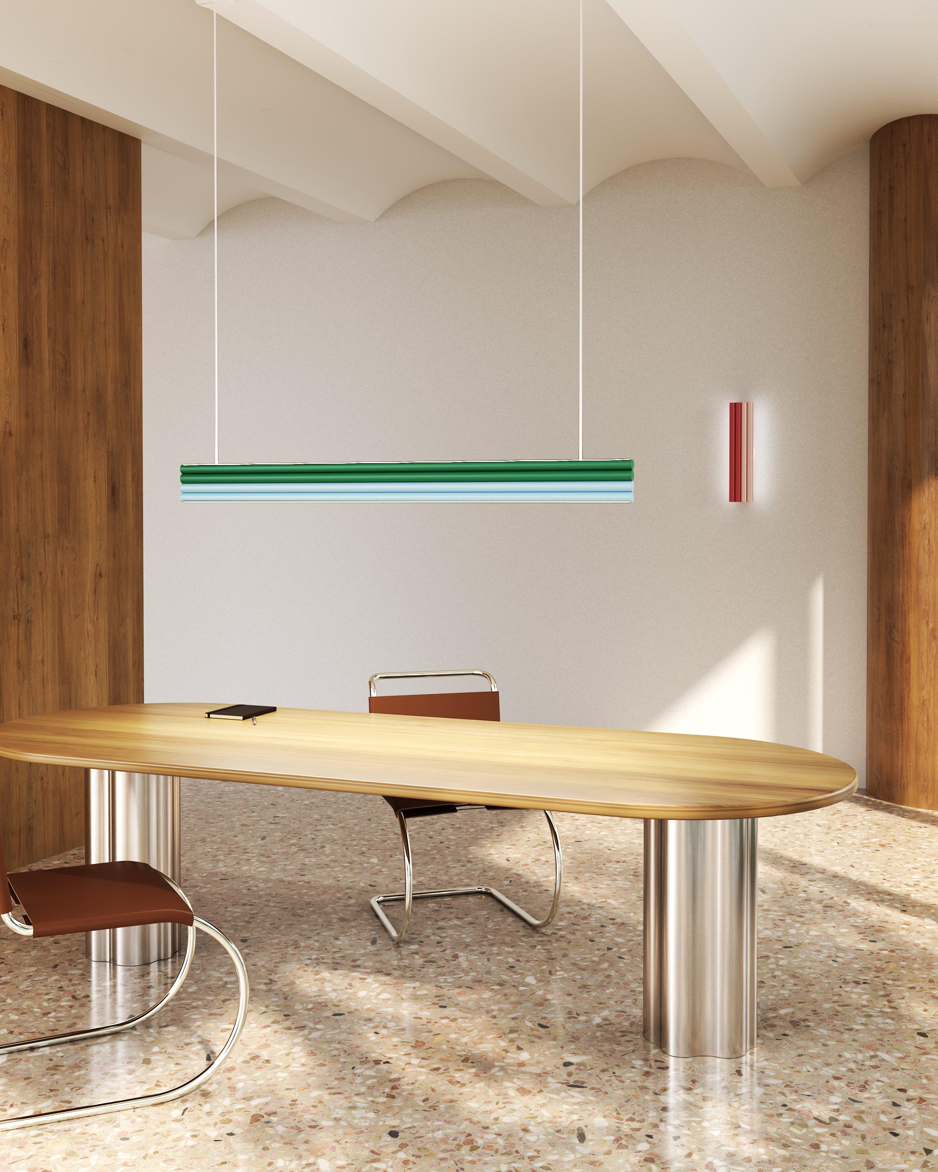 Lampadaire à tubes parallèles vert et bleu clair, Four Elements, par Atelier Areti Neuf - En vente à Geneve, CH