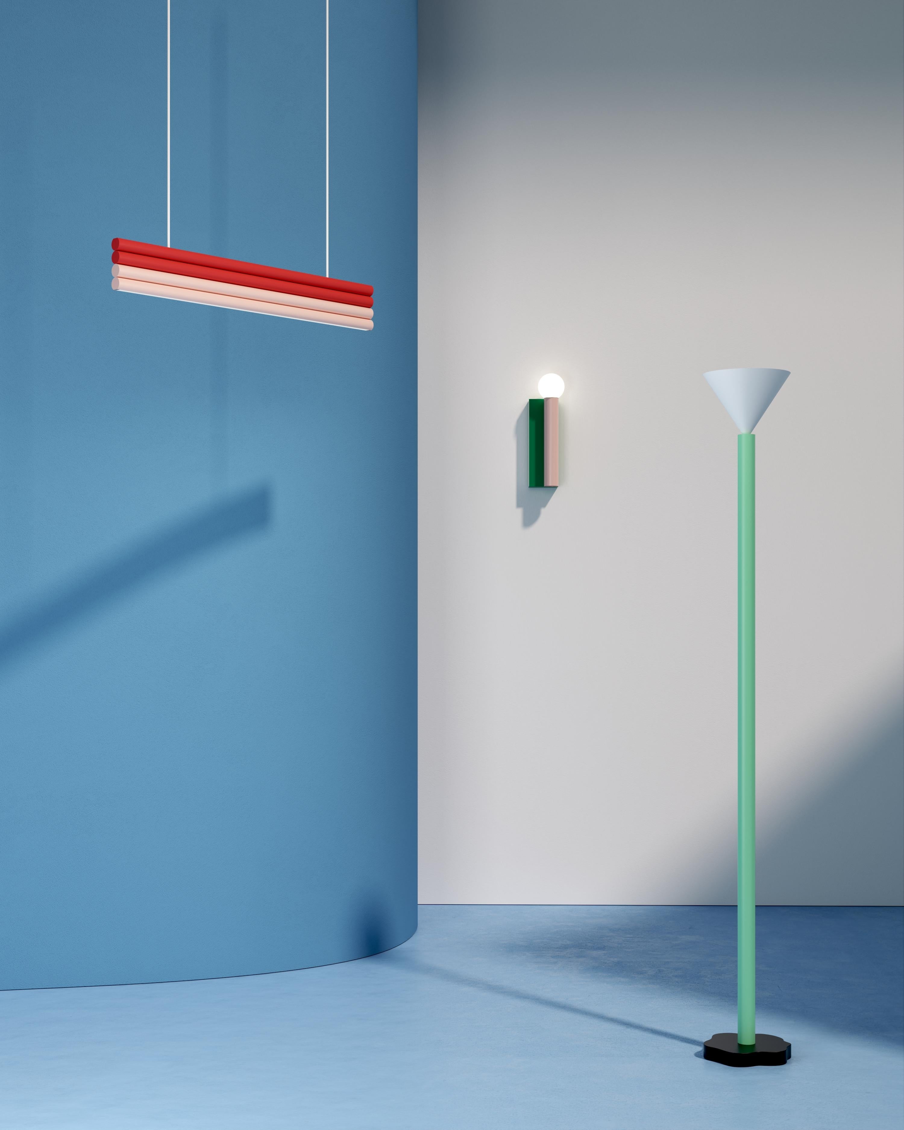 XXIe siècle et contemporain Lampadaire à tubes parallèles vert et bleu clair, Four Elements, par Atelier Areti en vente