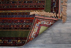 Green and Multi-Color Handmade Silk Distressed Anatolian Hereke Rug