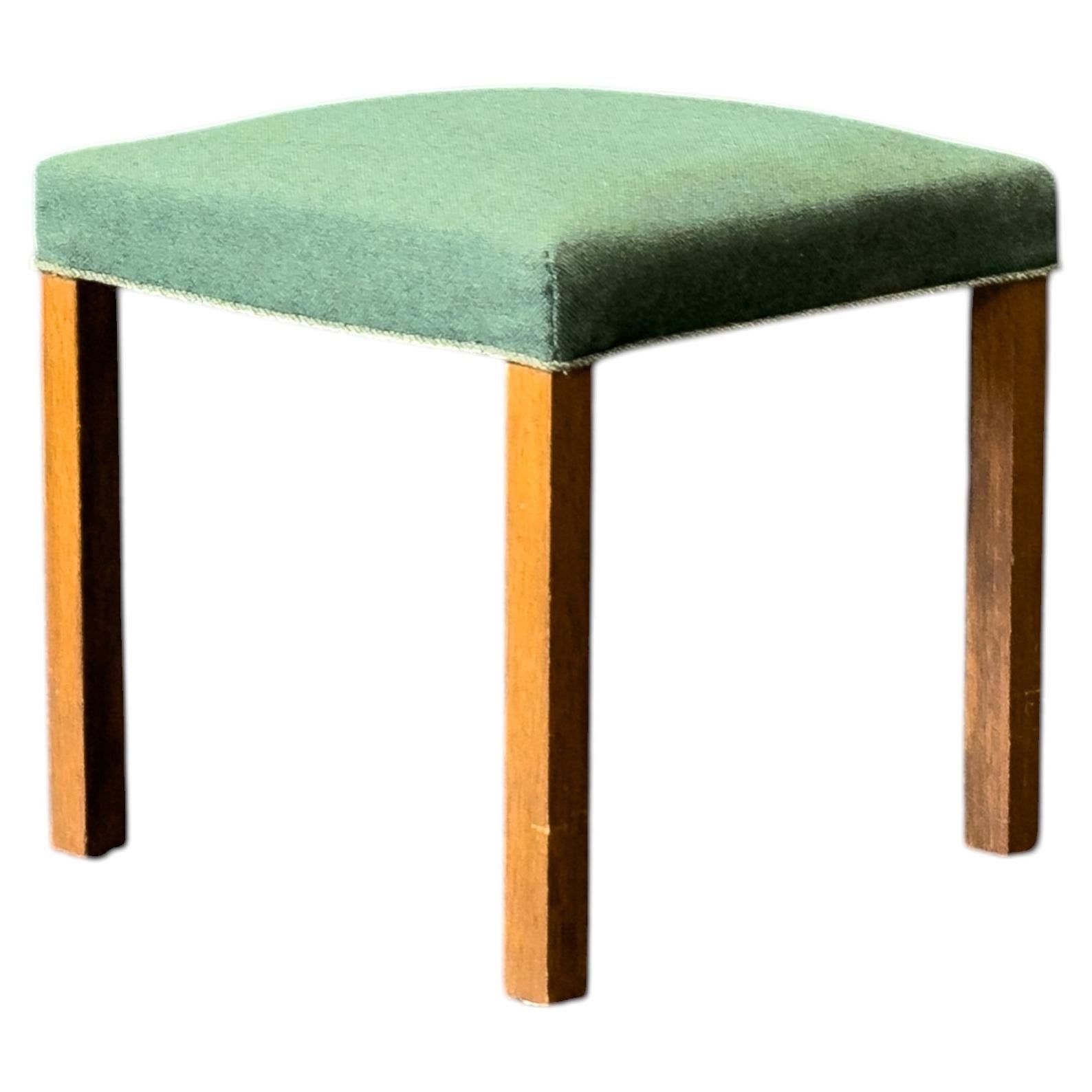 Green and Oak Upholstered Stool For Sale