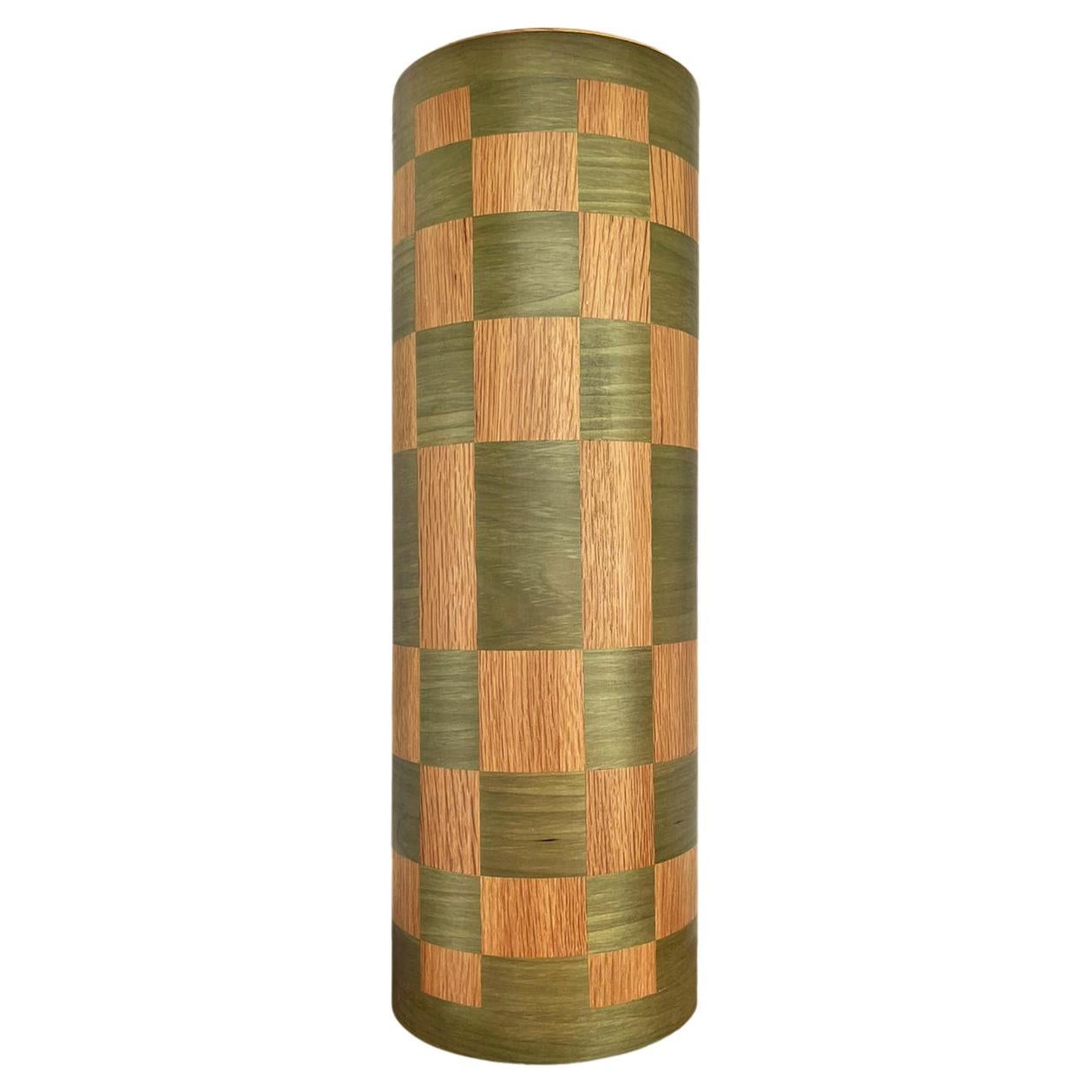 Green And Oak Veneer Umbrella Stand With Check Design For Sale