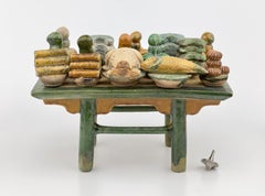 Green and Ochre Glazed Altar Table with Offerings, Ming Dynasty, 15~16th Century
