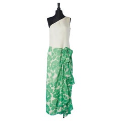 Green and off-white silk asymmetrical evening dress Christian Dior 
