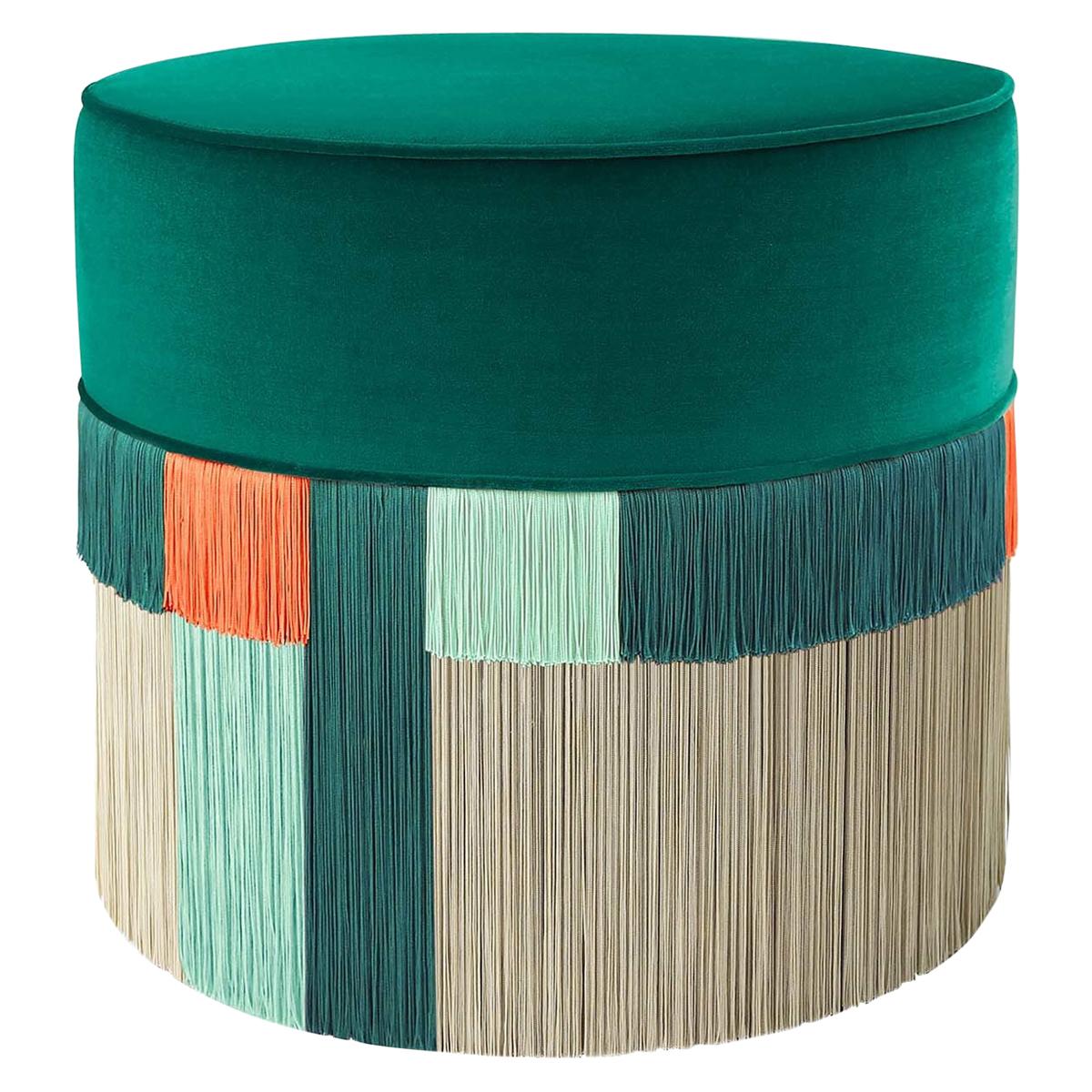 Green and Orange Couture Geometric Wien Pouf For Sale