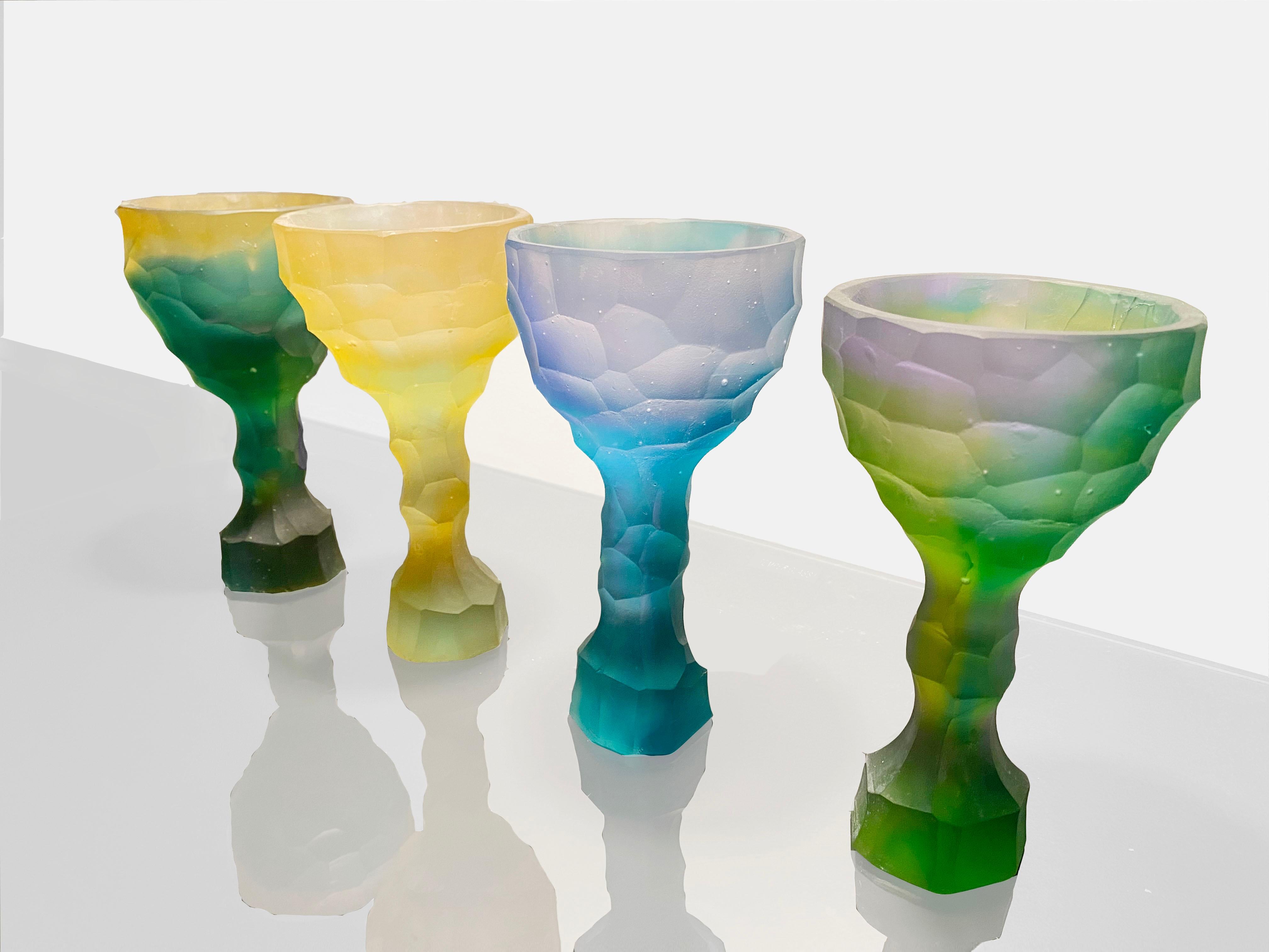 French Green and Orange Hand-Sculpted Crystal Glass by Alissa Volchkova