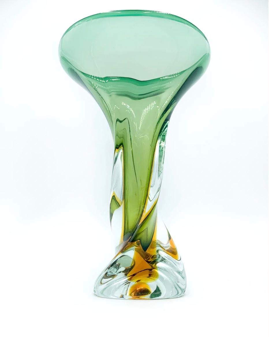 Mid-Century Modern Green and Orange Murano Glass Vase Attributed to Flavio Poli from the 1960s