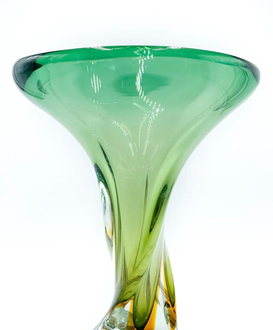 Italian Green and Orange Murano Glass Vase Attributed to Flavio Poli from the 1960s