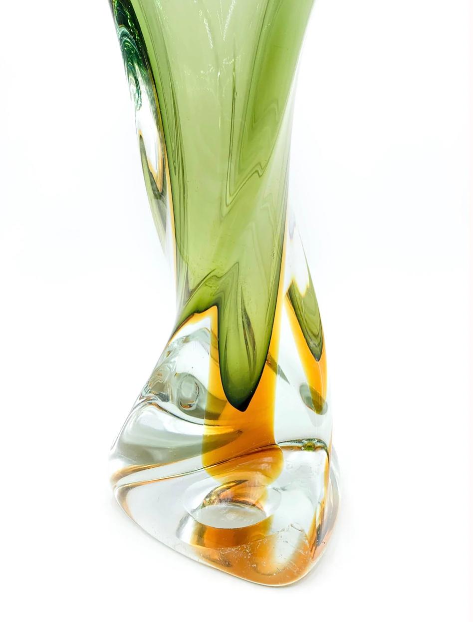 Green and Orange Murano Glass Vase Attributed to Flavio Poli from the 1960s 1