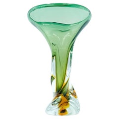 Green and Orange Murano Glass Vase Attributed to Flavio Poli from the 1960s