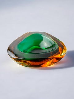 Cuenco Sommerso verde y naranja de Seguso, cristal de Murano, Italia, años 70