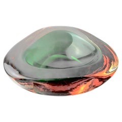 Cuenco Sommerso verde y naranja de Seguso, cristal de Murano, Italia, años 70