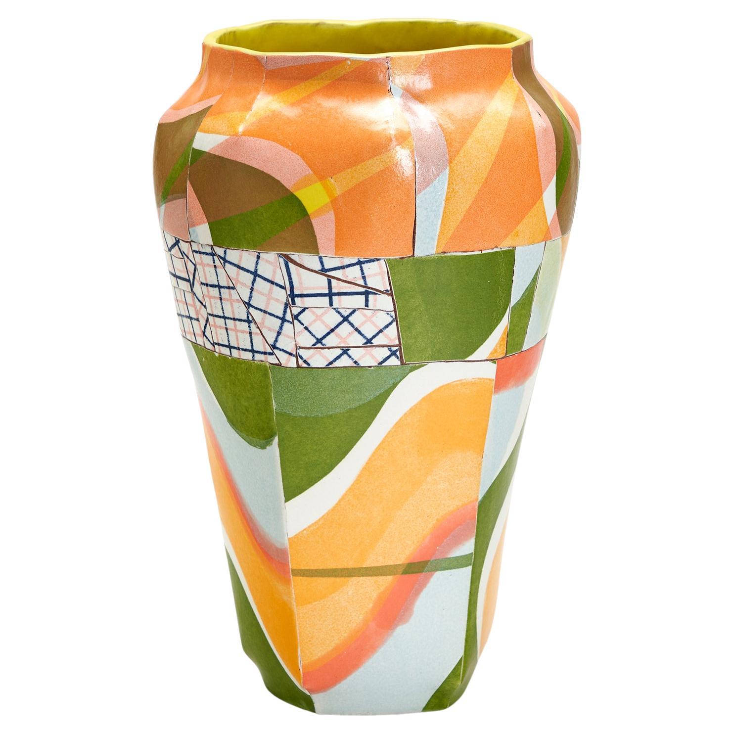 Green and Orange Swirling Mosaic Vase, Corinna Petra Friedrich For Sale