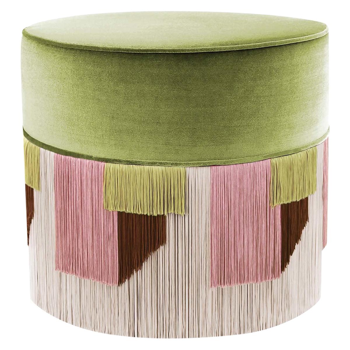Green and Pink Couture Geometric Geo Pouf For Sale