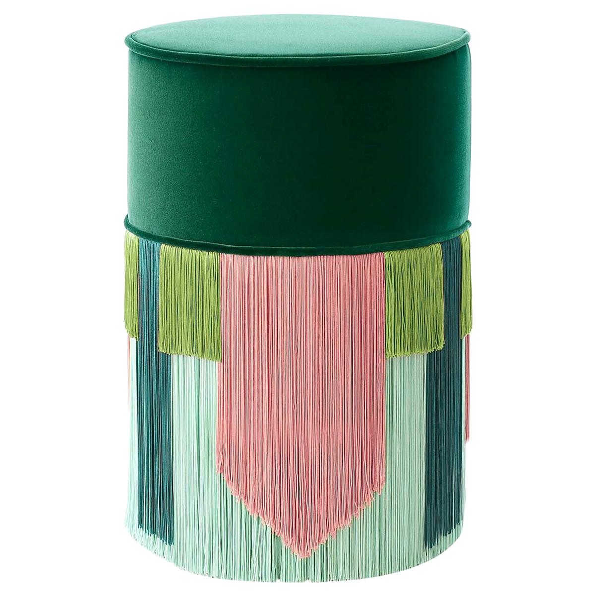 Green and Pink Couture Geometric Tie Pouf For Sale
