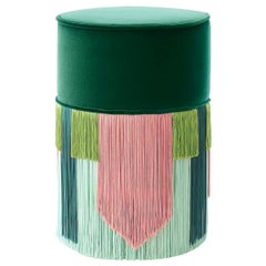 Green and Pink Couture Geometric Tie Pouf