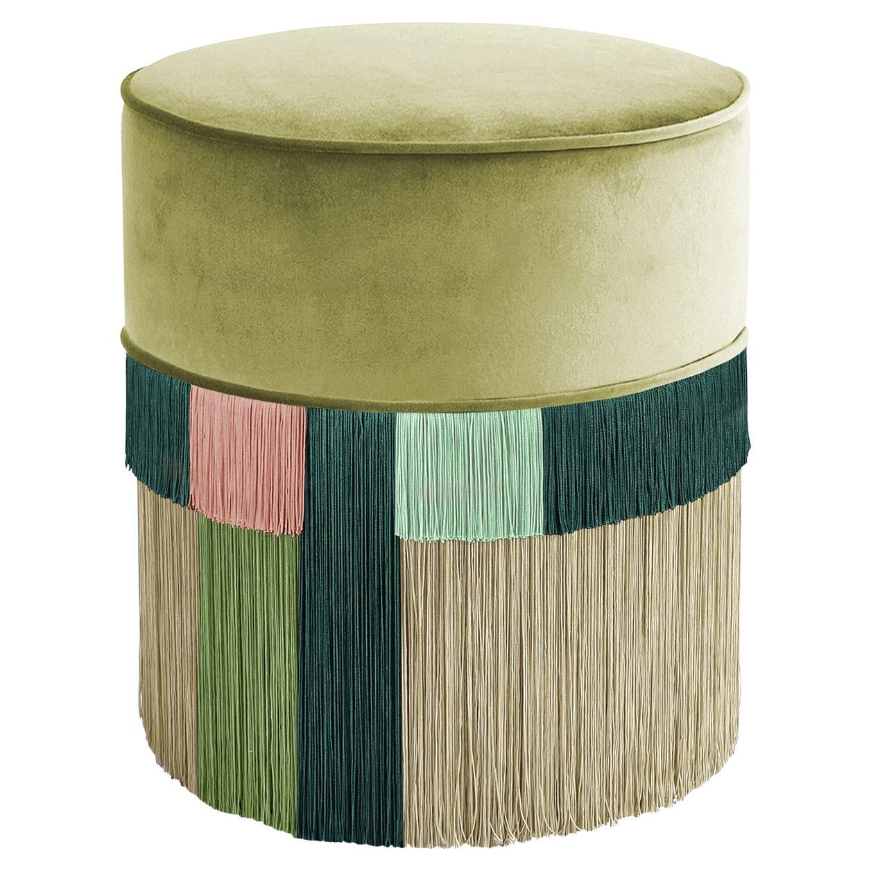Green and Pink Couture Geometric Wien Pouf For Sale
