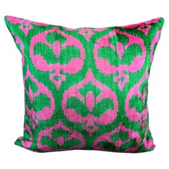 Green and Pink Design Velvet Silk Ikat Pillow Cover