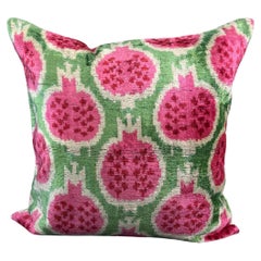 Green and Pink Fruit Design Velvet Silk Ikat Pillow Cover