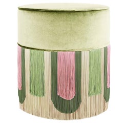 Green and Pink Geometric Couture Deco Pouf