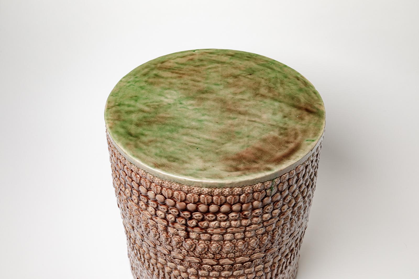 Ceramic Green and pink glazed ceramic table by Sophy Mckeith, 2023. For Sale