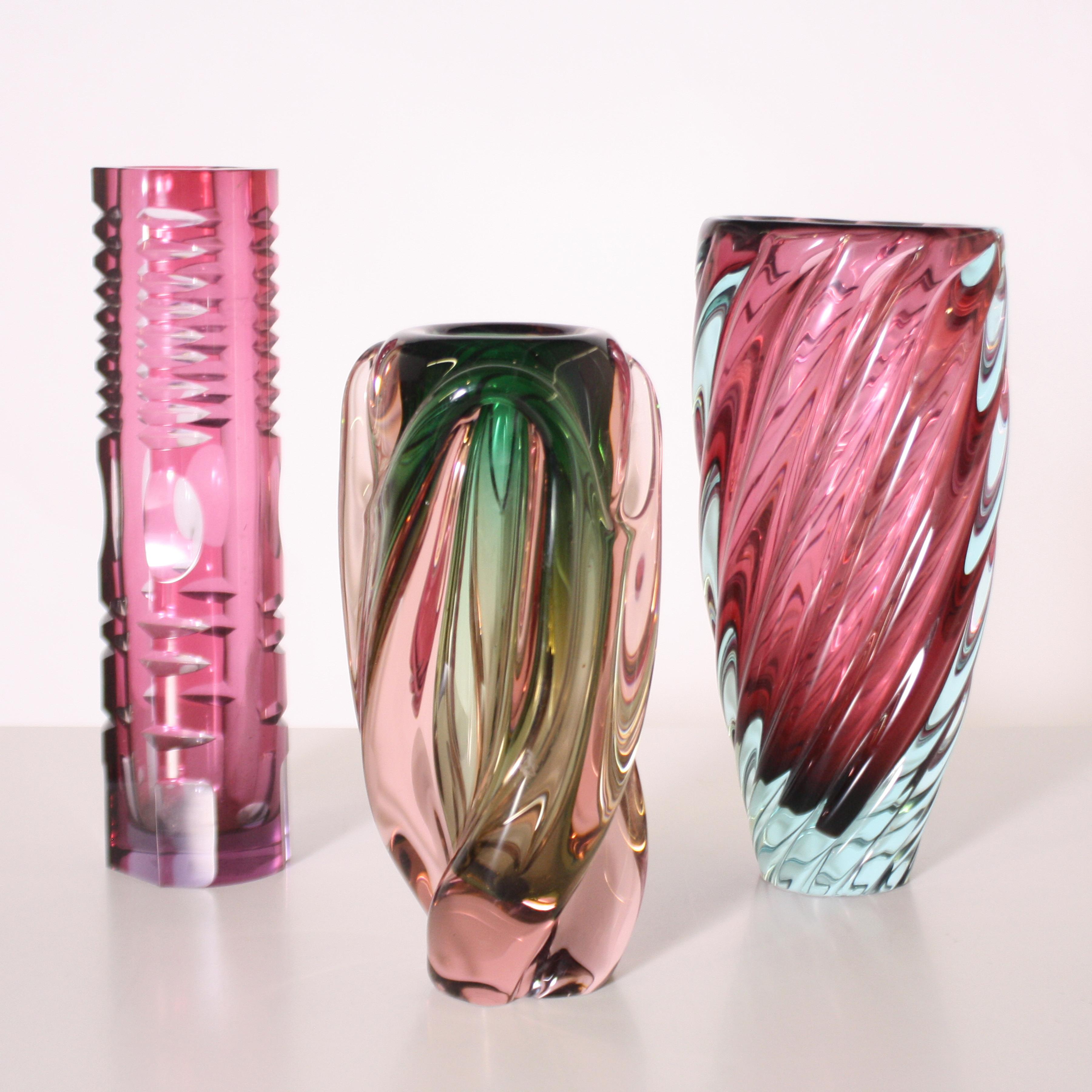 pink and green glass vase