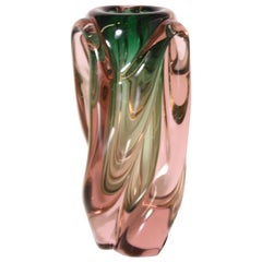 Green and Pink Murano Glass Vase, circa 1950