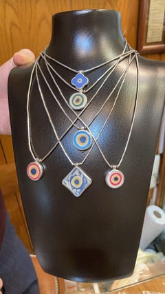 Handgefertigtes grünes Porzellan Evil Eye Sterling  Silber-Armband