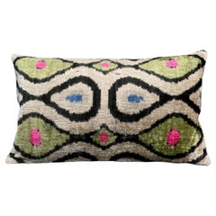 Green and Pink Small Velvet Silk Ikat Pillow Cover
