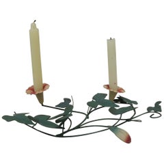 Green and Pink Toleware Candleholder or Wall Decor