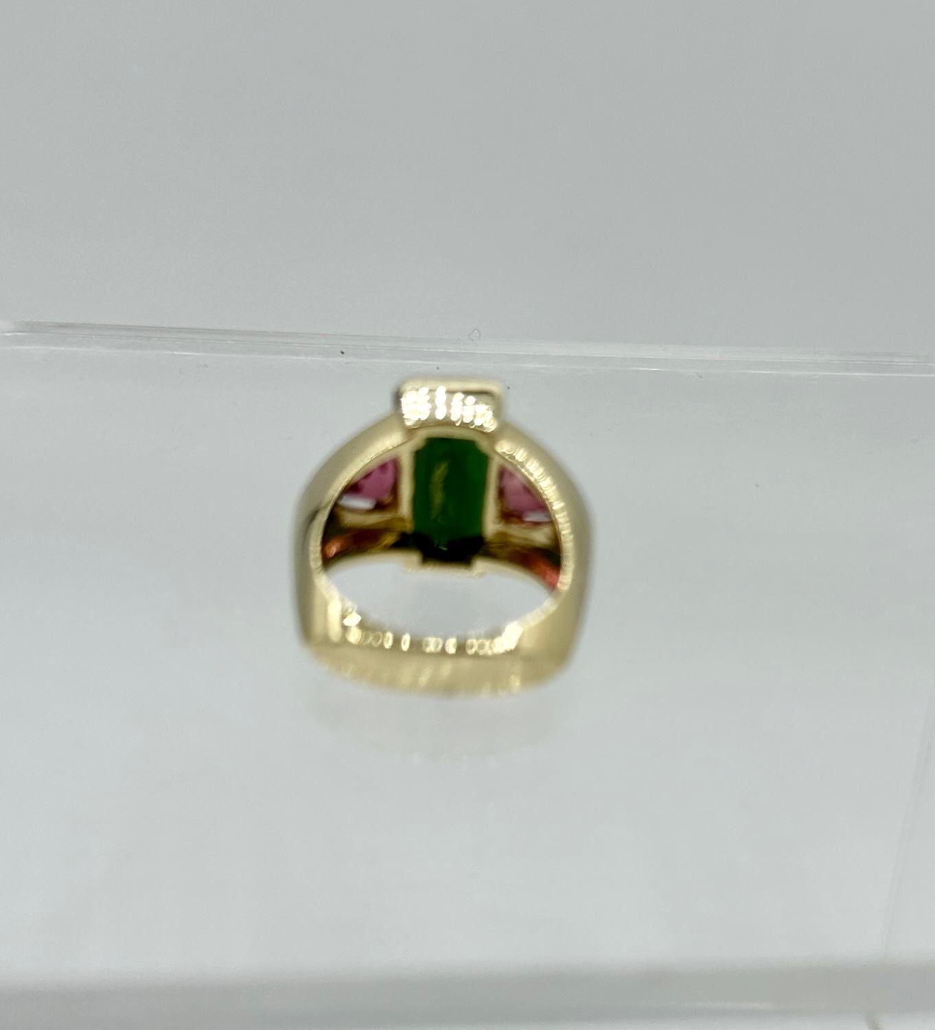 Green and Pink Tourmaline Ring Yellow Gold Antique Estate For Sale 5