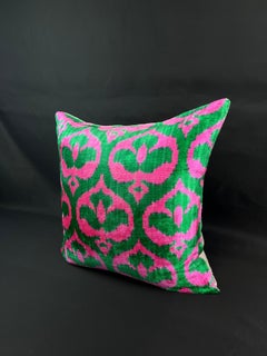 Green and Pink Velvet Silk Ikat Pillow Cover