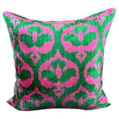Green and Pink Velvet Silk Ikat Pillow Cover