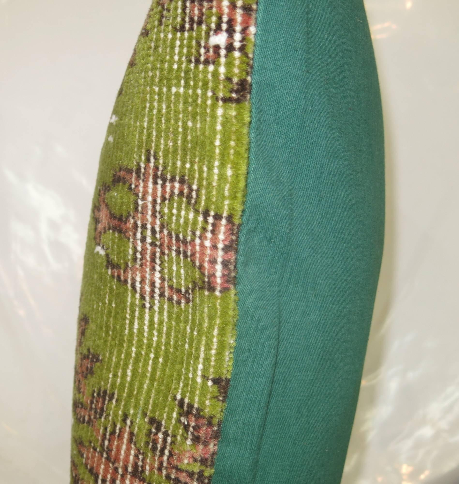 Pillow made from a vintage Turkish rug in pink and lime green. Zipper closure, Insert provided too

19'' x 19''
