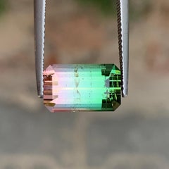 Green and Pink Watermelon Tourmaline Gemstone Emerald Cut For Jewellery 11mm