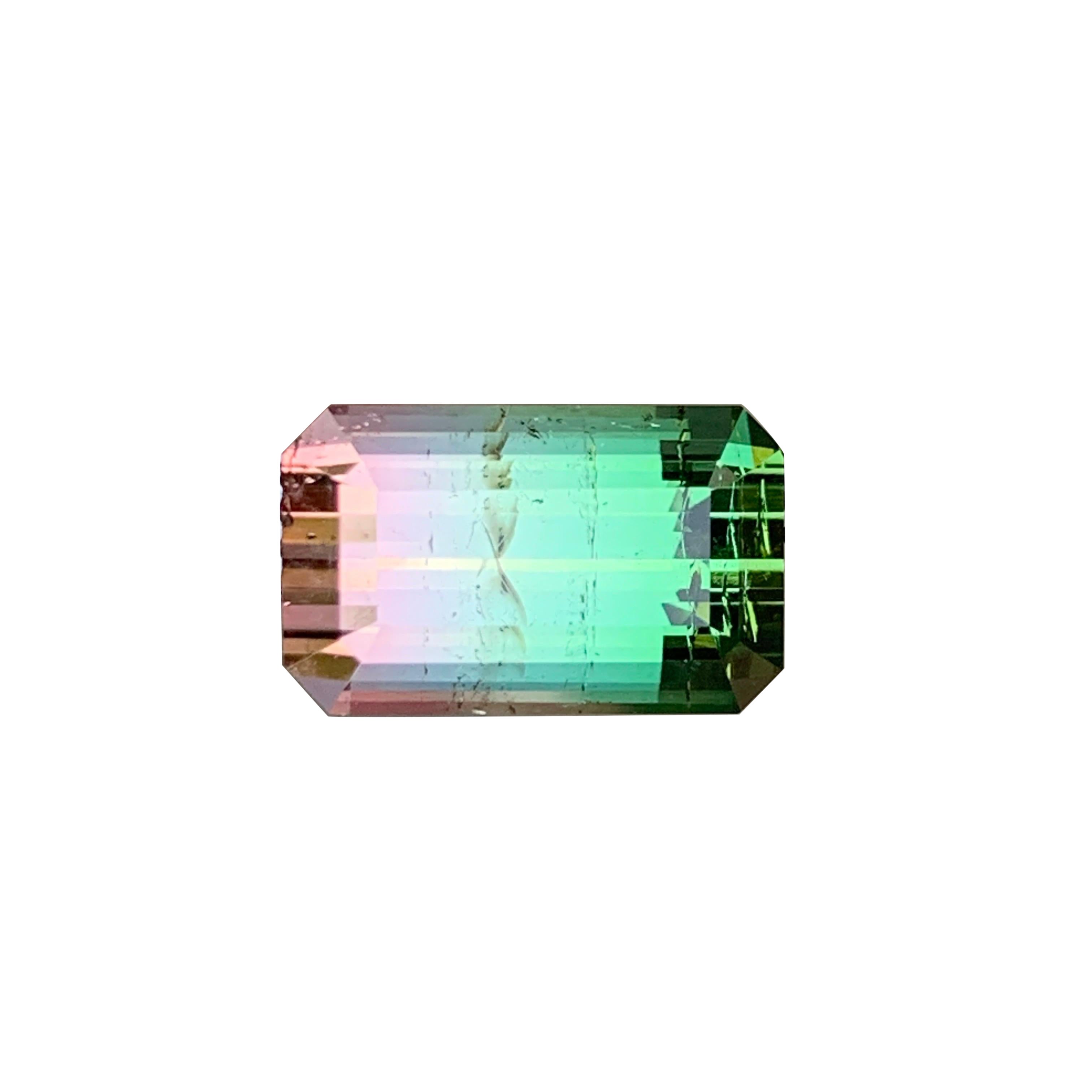 Green and Pink Watermelon Tourmaline Gemstone Emerald Cut For Jewellery 11mm