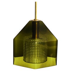 Green And Pressed Glass Pendant Lamp By Carl Fagerlund