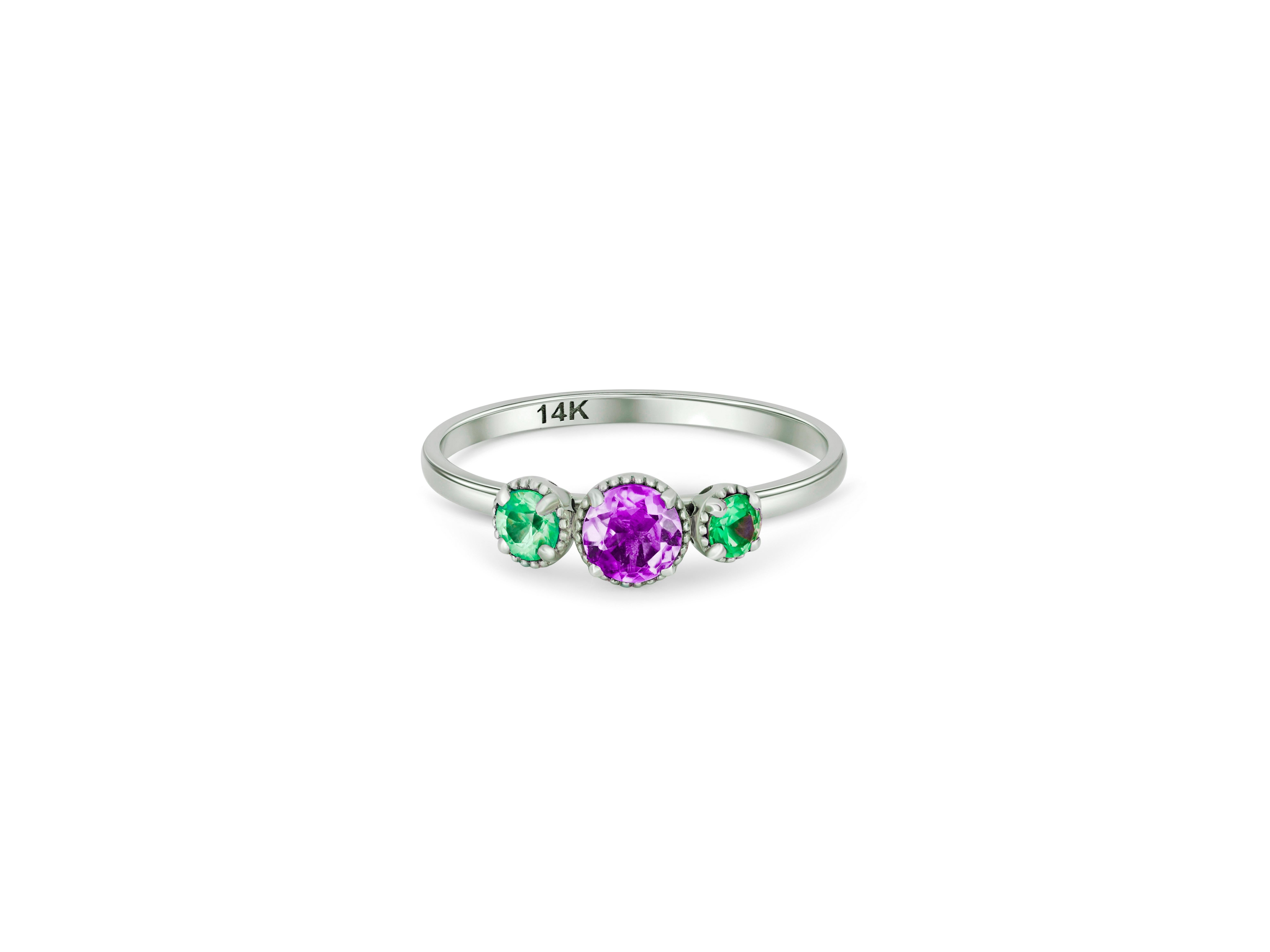 For Sale:  Green and purple gem 14k gold ring. 2