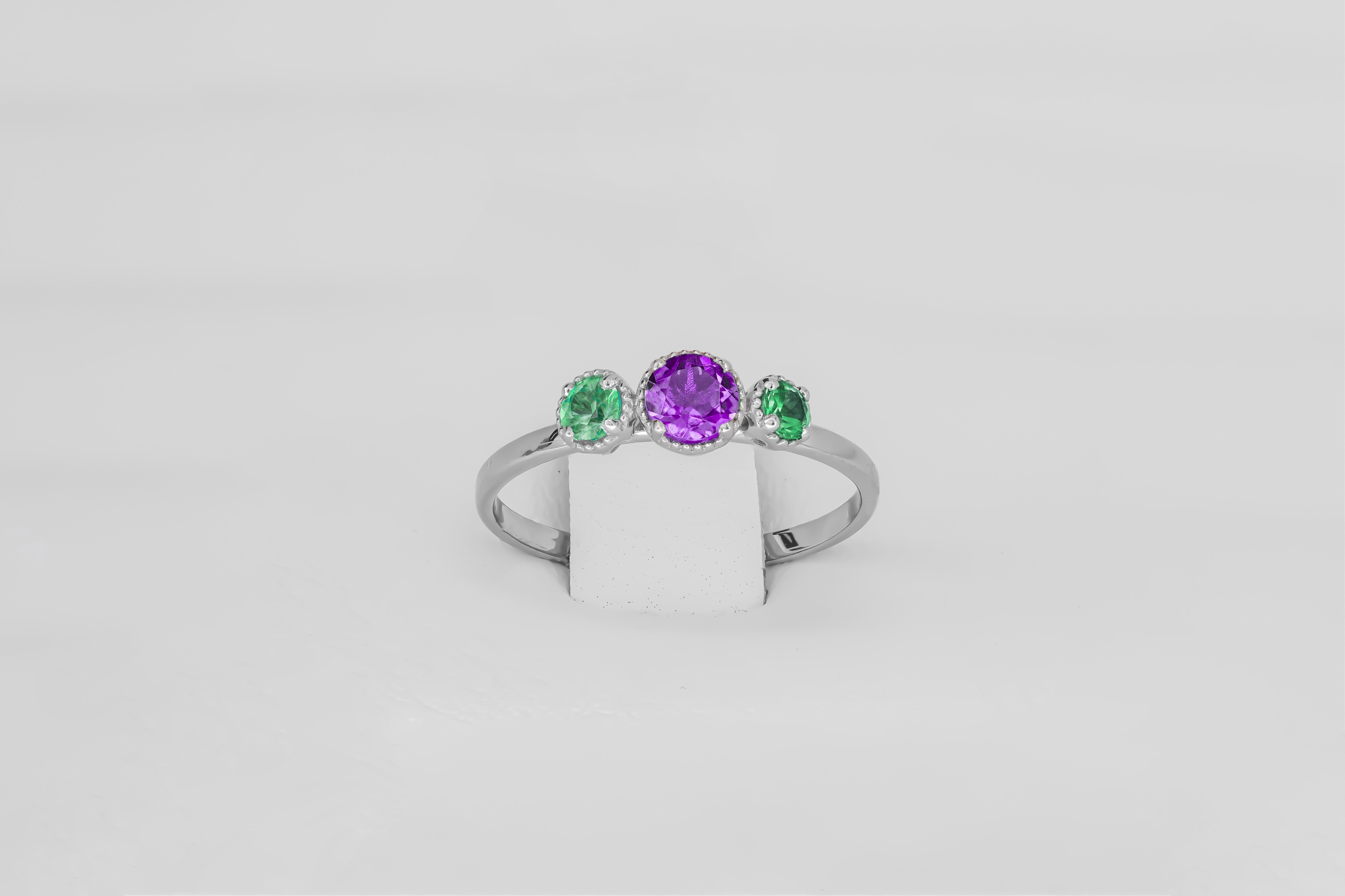 For Sale:  Green and purple gem 14k gold ring 4