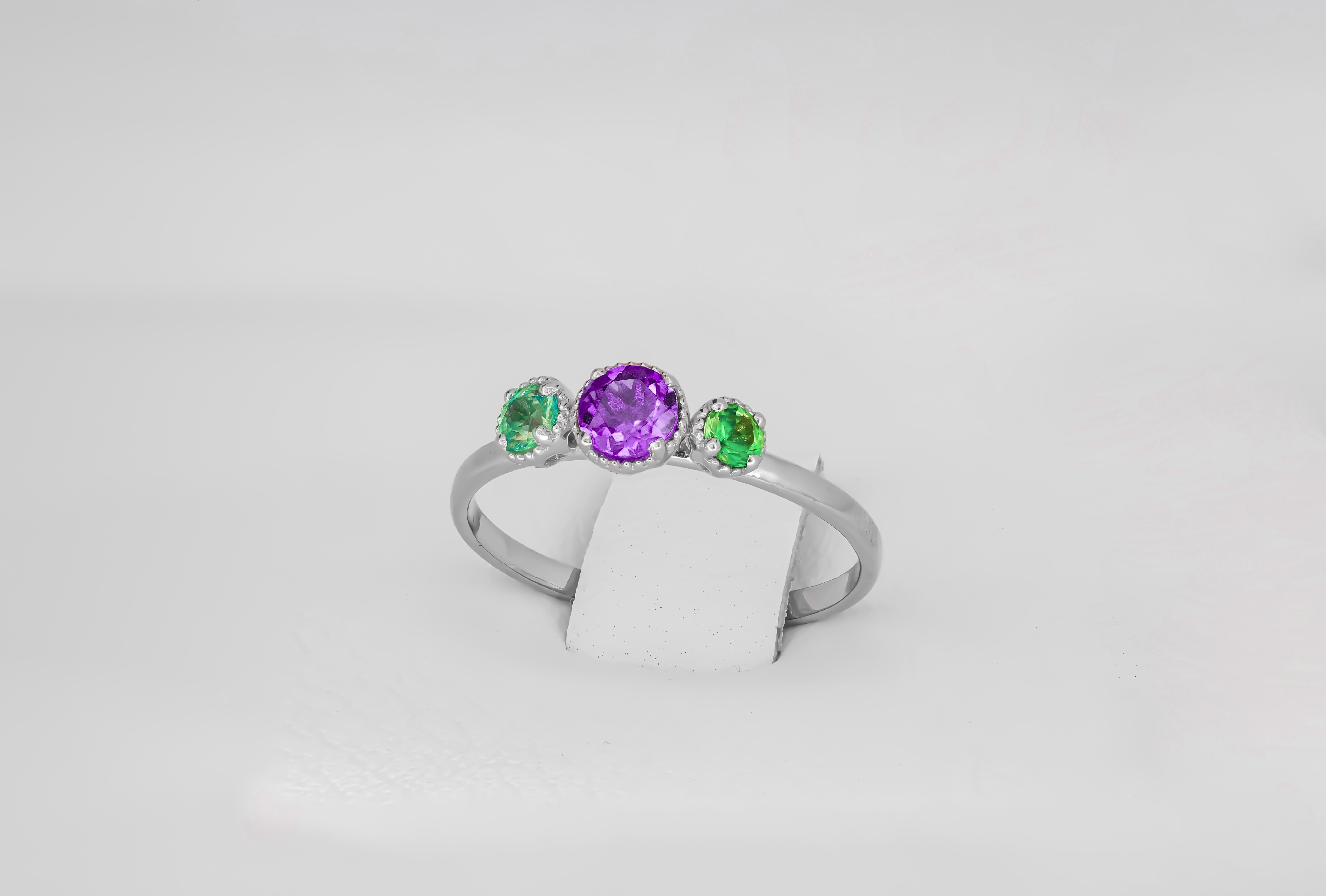 For Sale:  Green and purple gem 14k gold ring 5
