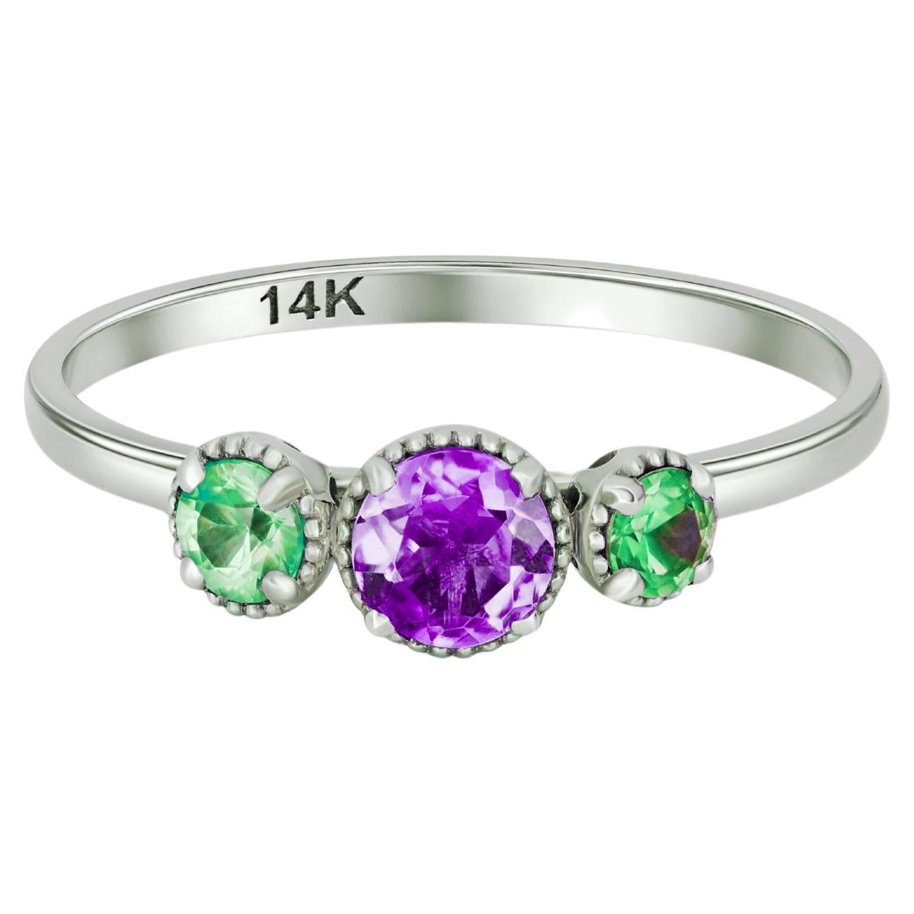 For Sale:  Green and purple gem 14k gold ring