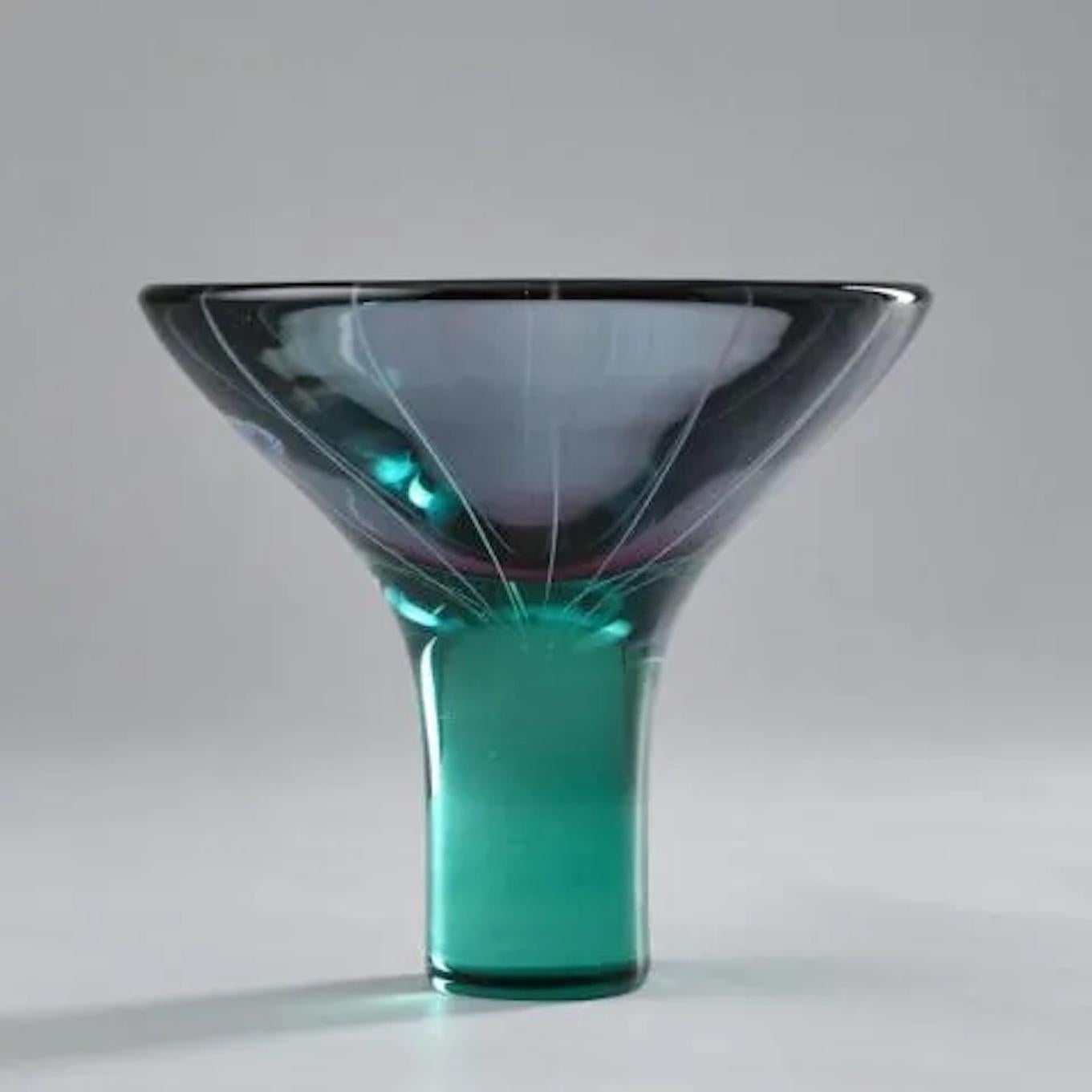 Green and Purple Glass Stemed Bowl by Luciano Gaspari for Salviati the stem bearing an etched signature on the underside: 