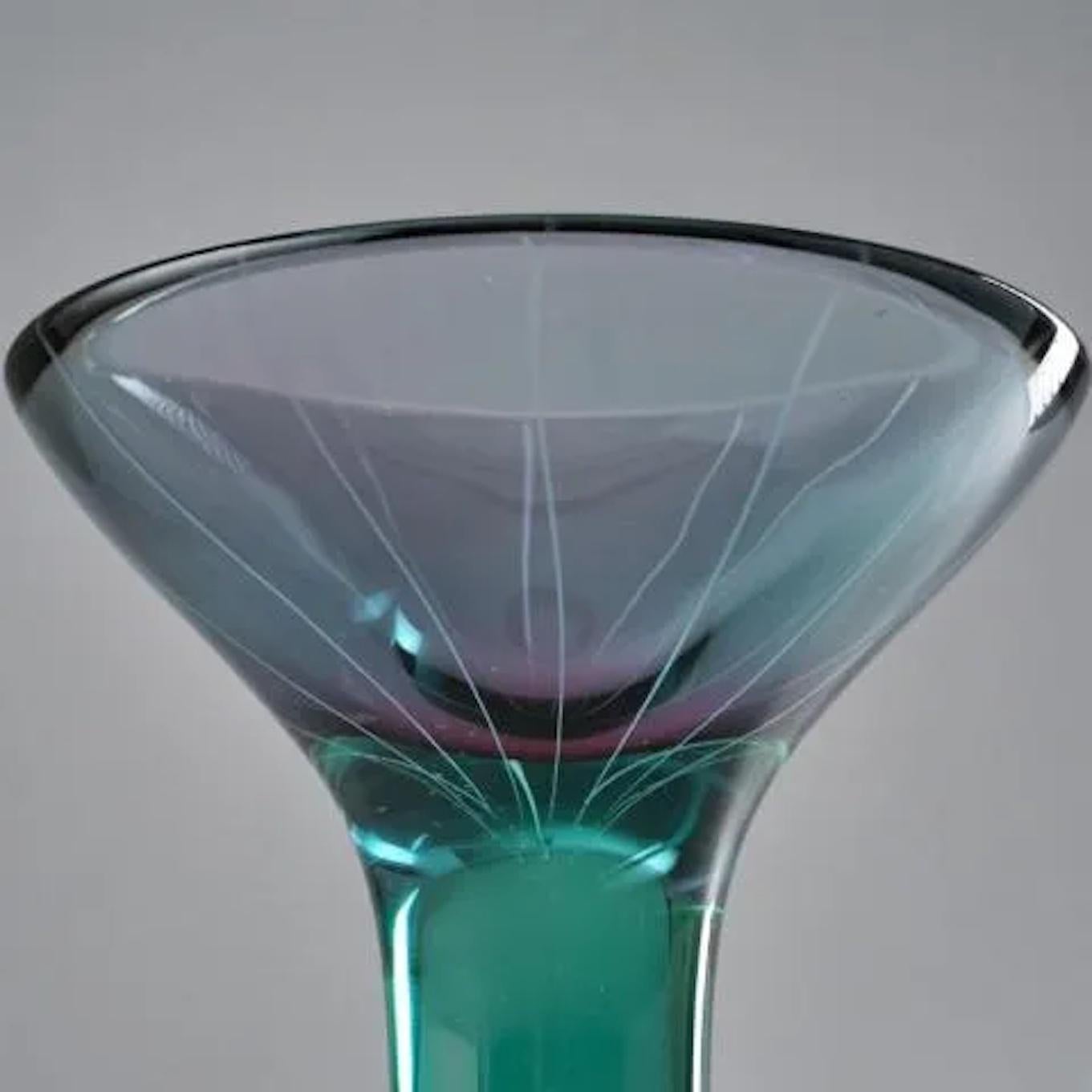 French Green and Purple Glass Stemed Bowl by Luciano Gaspari for Salviati  For Sale