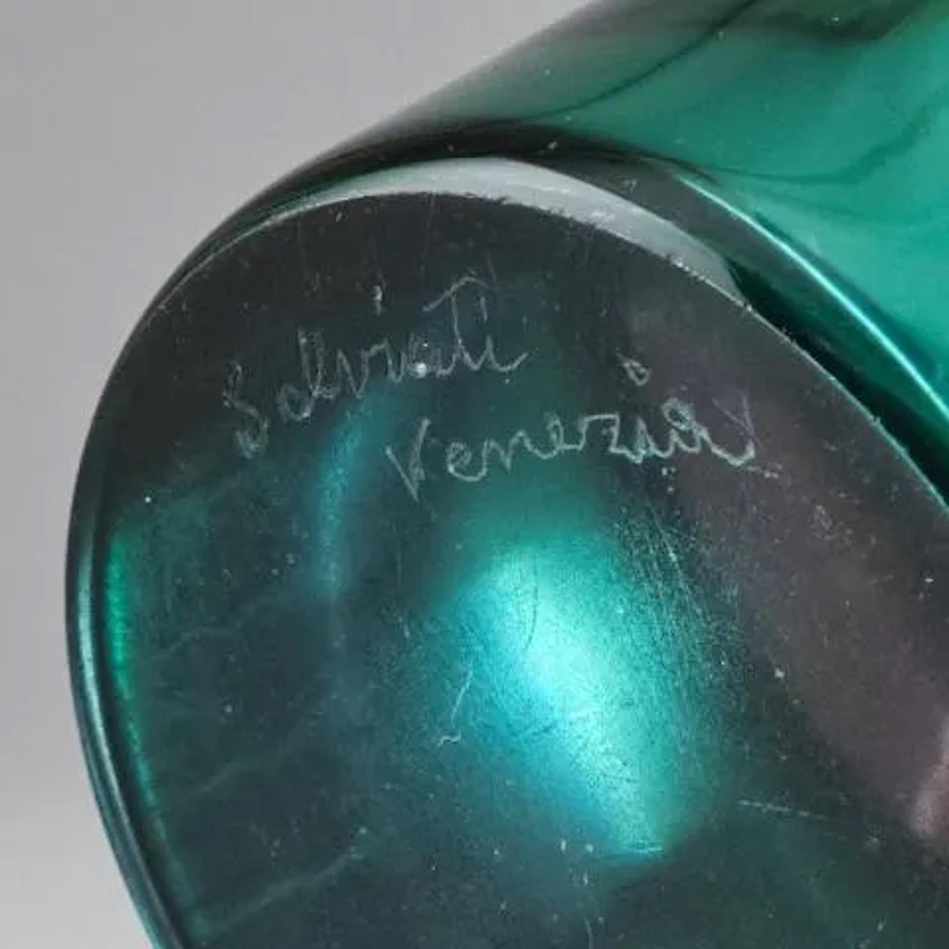 Schale aus grünem und lila Glas mit Stempel von Luciano Gaspari für Salviati  im Angebot 1