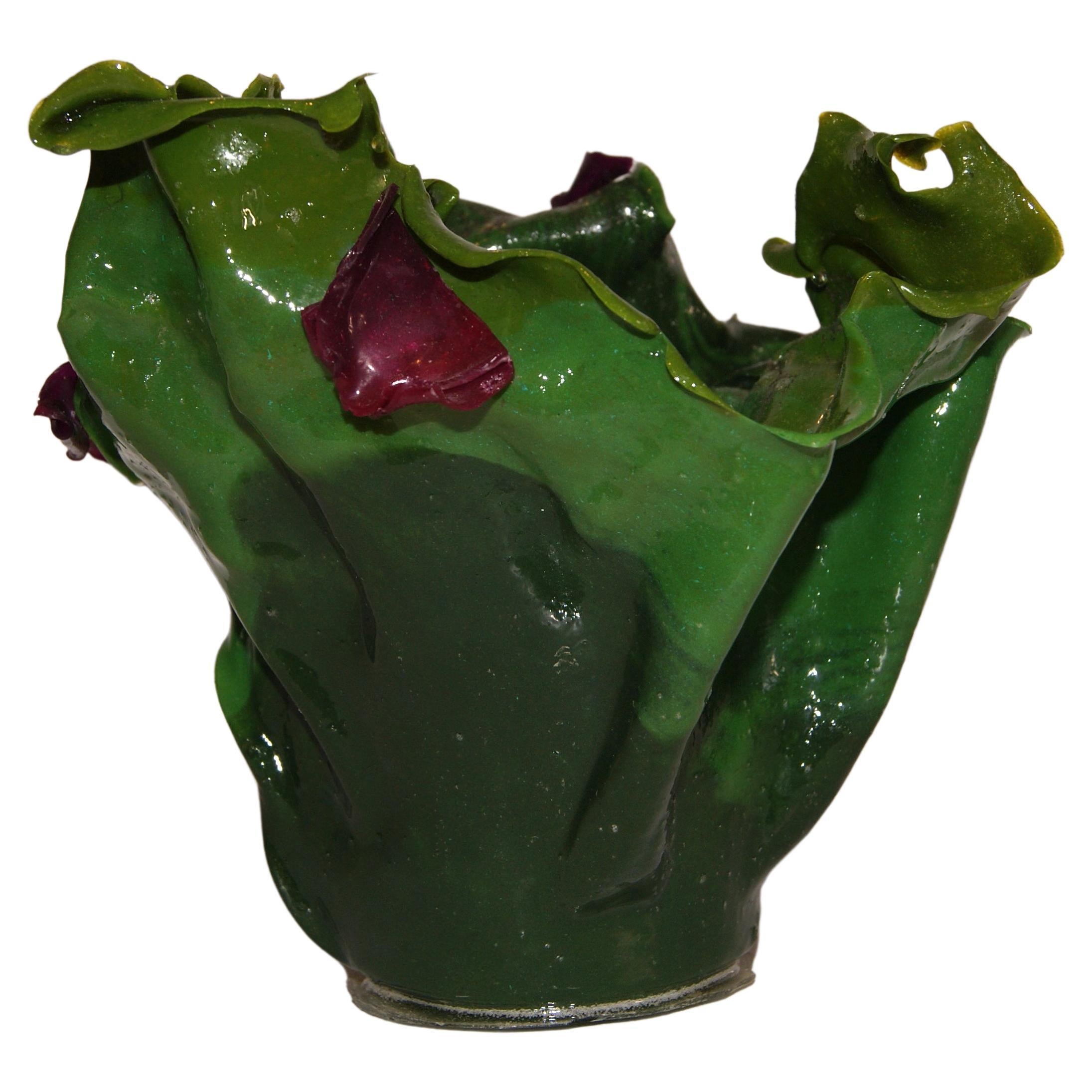 Green and Purple Glossy Sculpture Vase For Sale