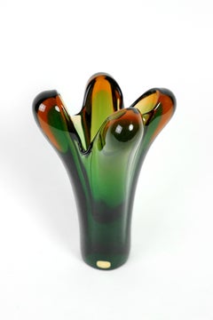 Green and Red Art Glass Vase by Josef Hospodka, 1960s