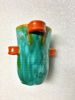 Grüne und rote Keramikvase von Gmundner Keramik